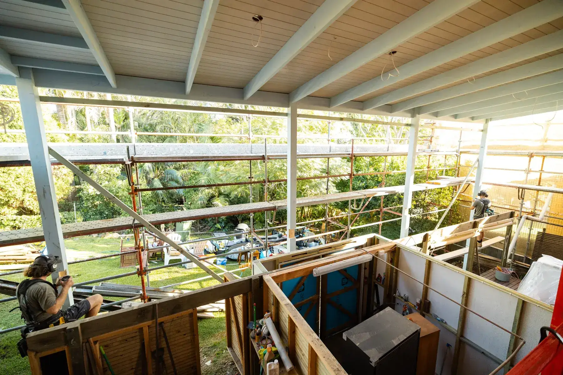 Bombala Street extension under construction with scaffold and open frame